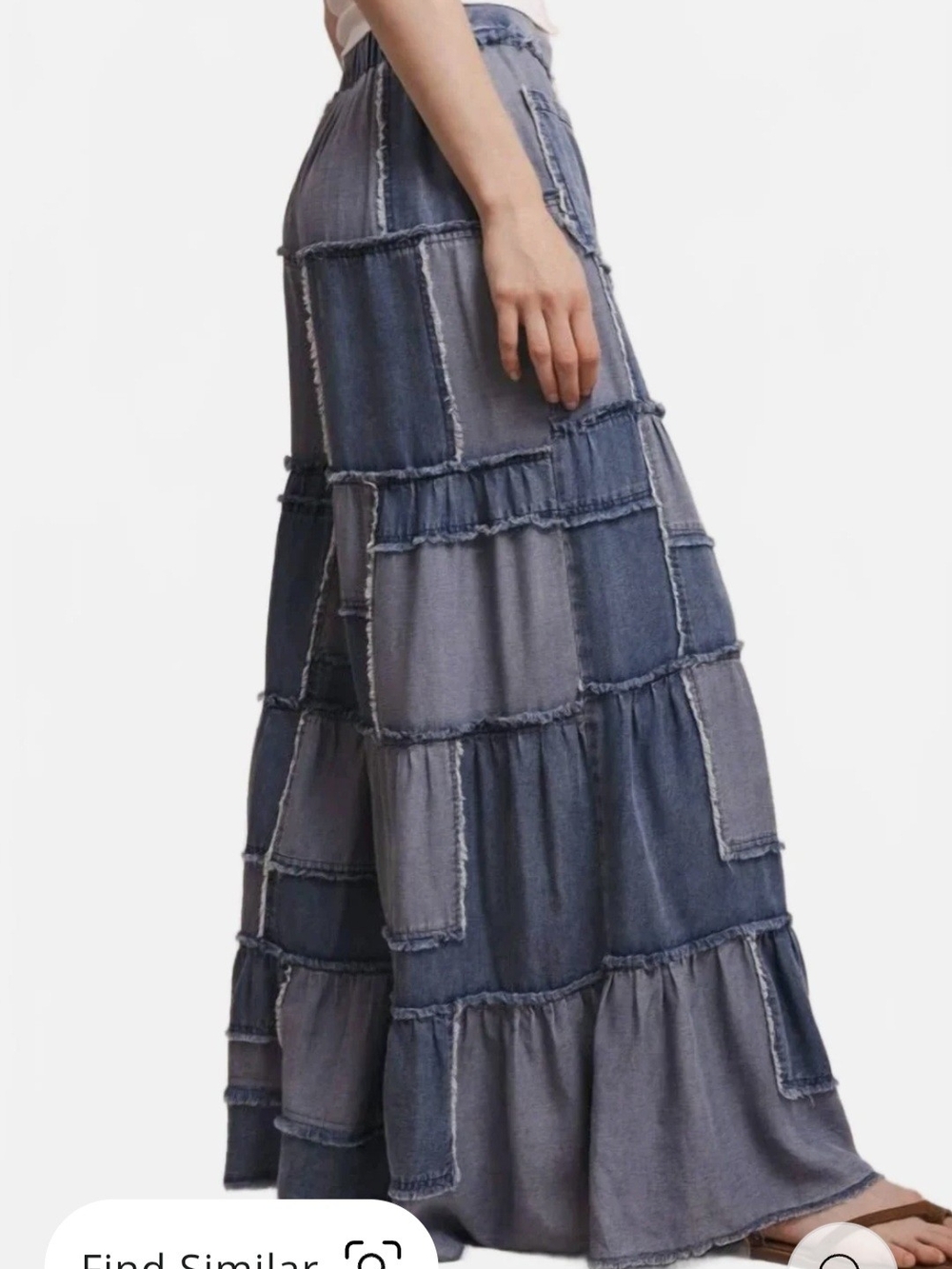 155p Blue Velvet Patchwork Wide-Leg Jeans - Washed Blue - Picture 2 of 15